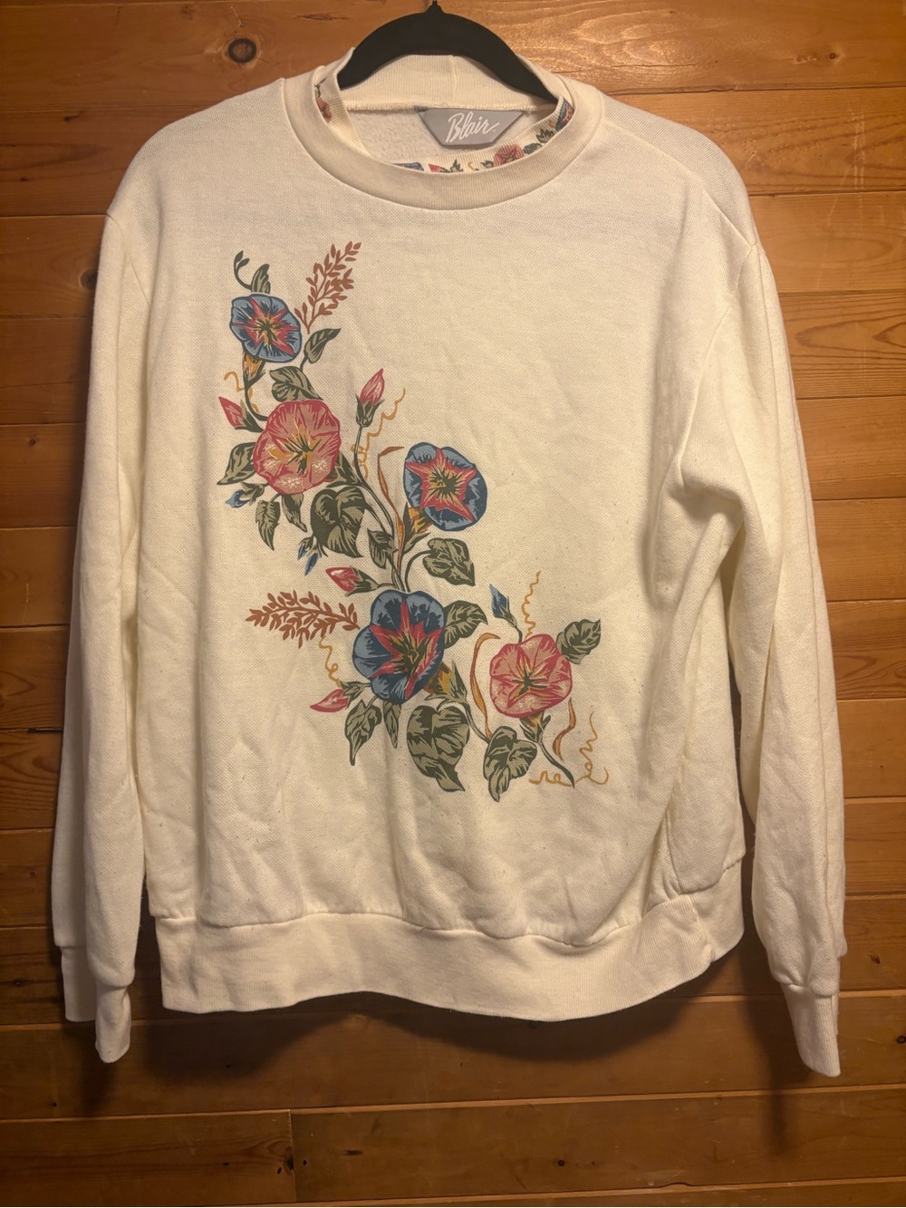 Blair vintage white  Cream Sweatshirt with Pink, Blue and Green Floral Accents